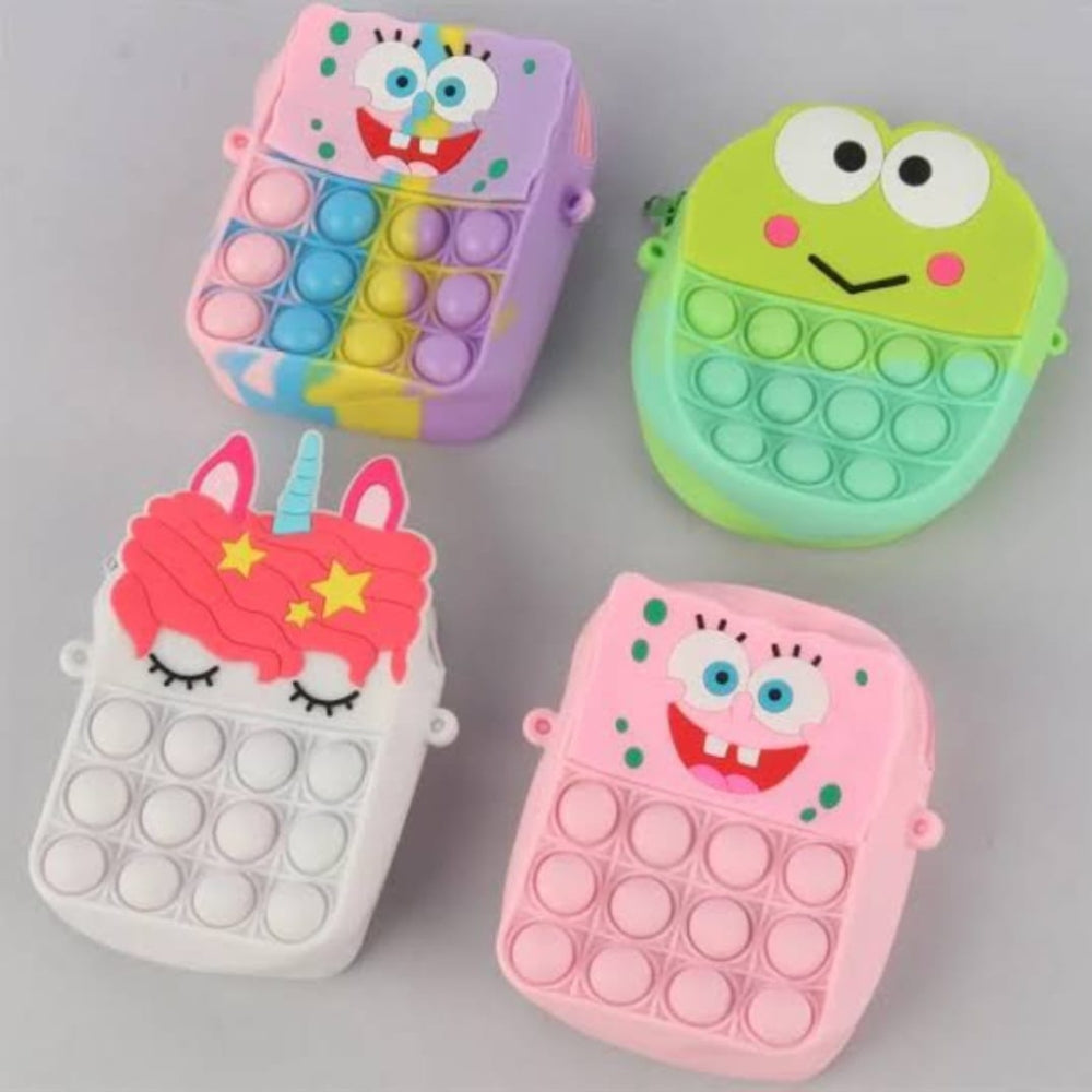 2-in-1 Cartoon Character Pop-It Shoulder Bag – Silicone Fidget Purse for Kids