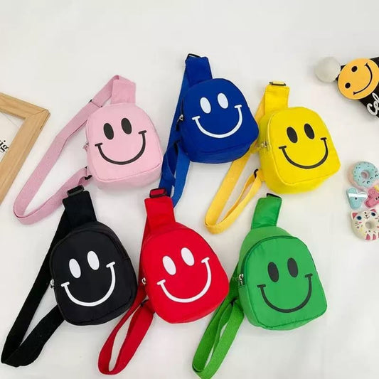 Cute Smiley Face Mini Crossbody Bag – Fun & Colorful Canvas Messenger Sling Bag for Kids
