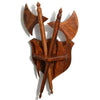 Handcrafted Wooden Wall Decor – Traditional Warrior Shield and Dual Axe Display Set