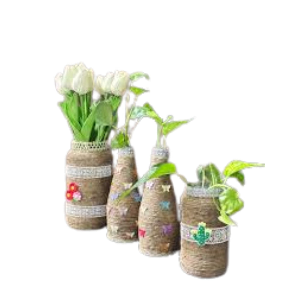 Handmade Rustic Jute-Wrapped Flower Vases – Boho Decorative Bottle Set for Home & Office