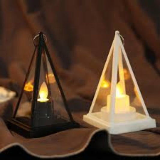 Modern Pyramid LED Lantern Set – Minimalist Geometric Tea Light Holders for Home Decor & Events