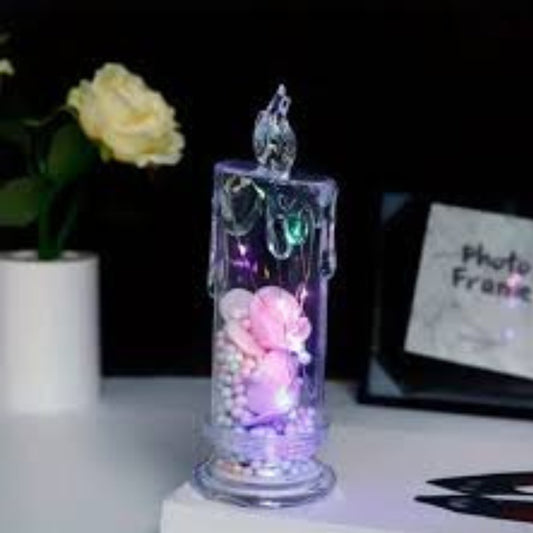 Crystal LED "Melting" Decorative Candle – Color-Changing Ambient Light with Floating Floral Details