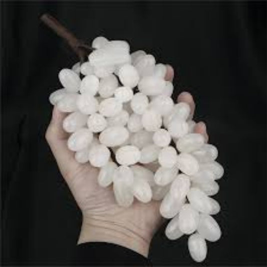 Luxury Hand-Carved White Onyx Grape Cluster – Elegant Natural Stone Fruit Sculpture for Home Decor