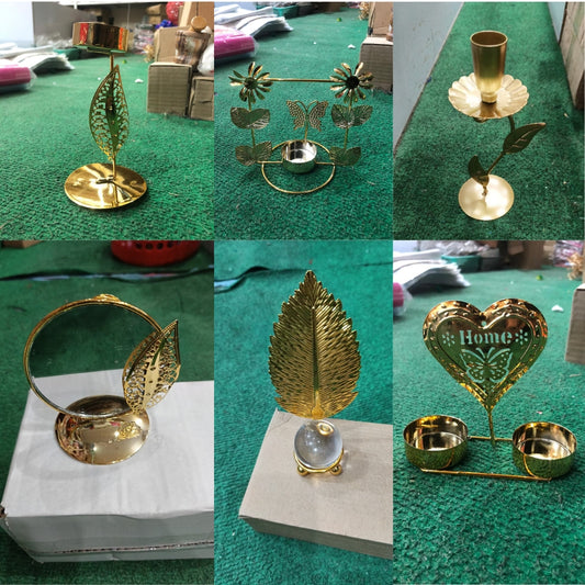 Luxury Golden Metal Tea Light Holders – Elegant Floral & Geometric Candle Stands for Home Ambiance