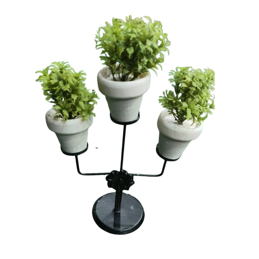 3-Tier Miniature Potted Plant Stand – Elegant Tabletop Artificial Greenery in Modern Ceramic-Style Pots