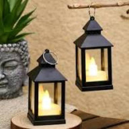 Miniature Black Hanging LED Lanterns – Vintage Style Battery-Operated Decorative Lanterns with Flickering Warm Light