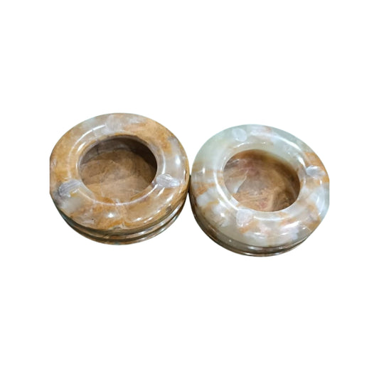 Luxury Hand-Polished Natural Onyx Stone Ashtrays – Set of 2 Elegant Marble-Finish Decorative Trays