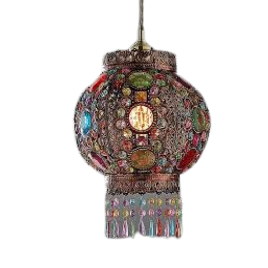 Bohemian Mosaic Crystal Pendant Light – Antique Bronze Turkish Style Hanging Lantern for Luxury Home Decor