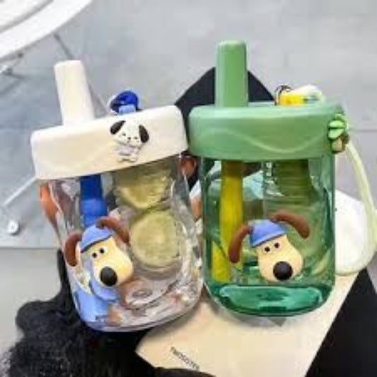 Cute Cartoon Dog Water Bottle for Kids – Leak-Proof Sipper Bottle with Straw and Carrying Strap