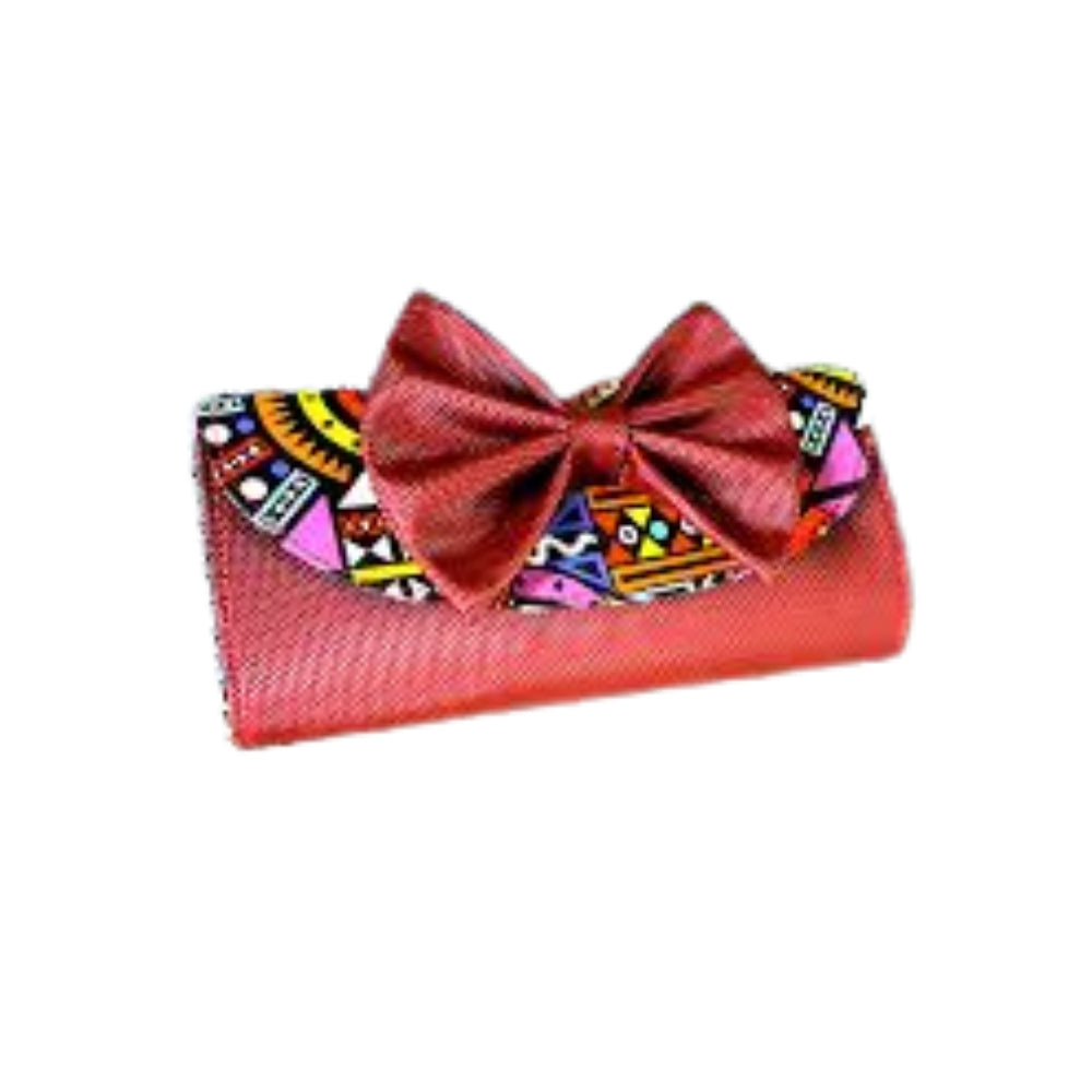 Chic Bow-Accent Designer Clutch – Vibrant Geometric Print Handheld Party Bag