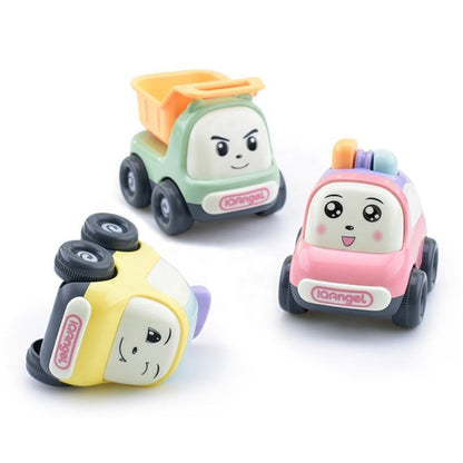 IQAngel Friction Powered Mini Toy Cars for Toddlers – Set of 6 Colorful Pull-Back Vehicles with Cute Cartoon Faces