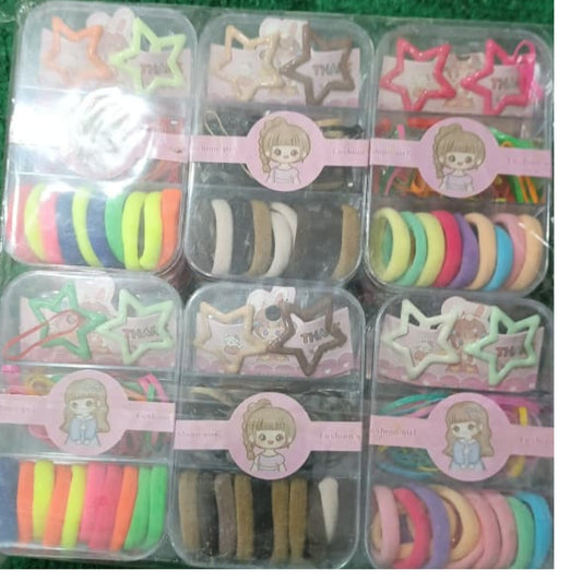 Premium Kids Hair Accessories Gift Box – Colorful Rubber Bands & Star Hair Clips Set (Multiple Colors Available)