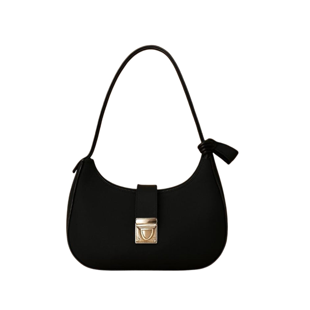 Elegant Crescent Moon Shoulder Bag – Classic Minimalist Hobo Bag with Gold-Tone Lock