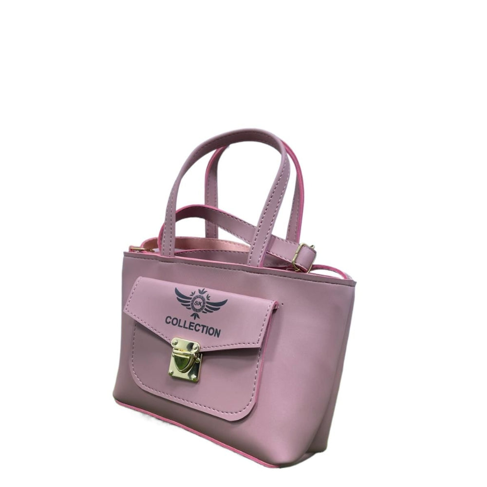 Chic Top-Handle Pastel Tote – Elegant Mauve Pink Handbag with Front Pocket & Gold Accents